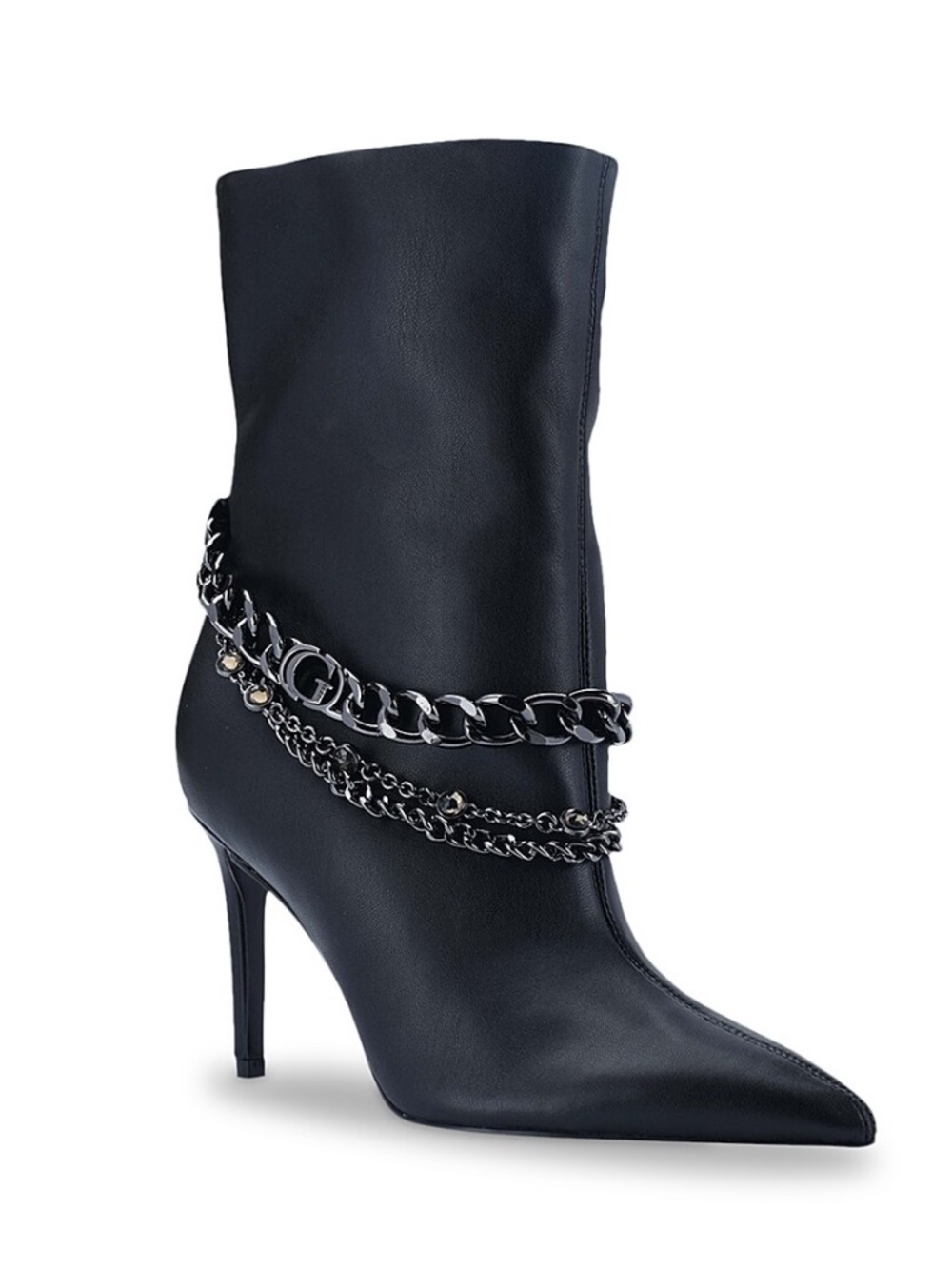 Guess Black Stiletto Bootie with Chain Detail